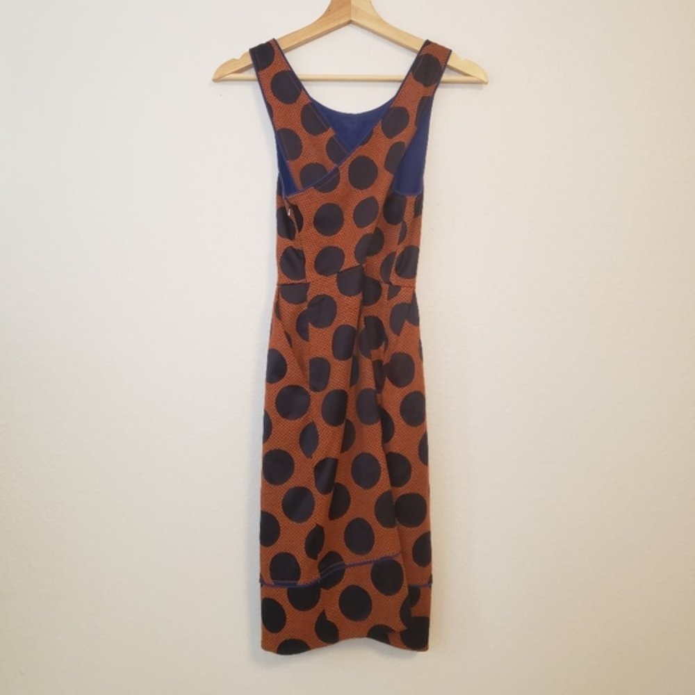 Anthropologie Size 0 Maeve Rokin Orange Blue Criss Cross Back Polka Dot Dress - Picture 8 of 10